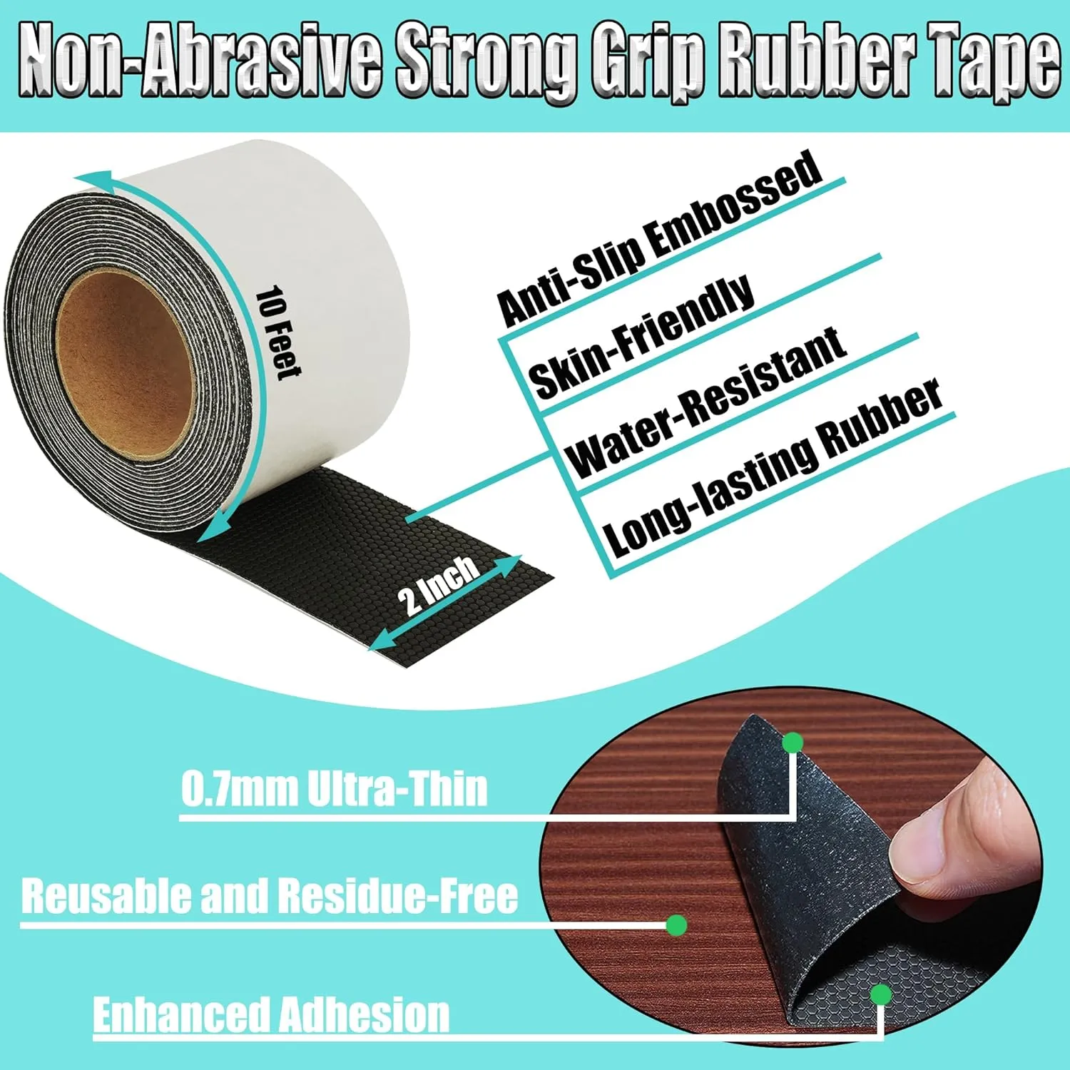 Haloera Rubber Grip Tape for Handle Anti-Slip - Heavy Duty Non-Abrasive Waterproof Tape for Indoor & Outdoor, Contact Surfaces Safer, Comfort, Noise Reduction, Customizable - (Dark Grey, 2In x 10Ft)
