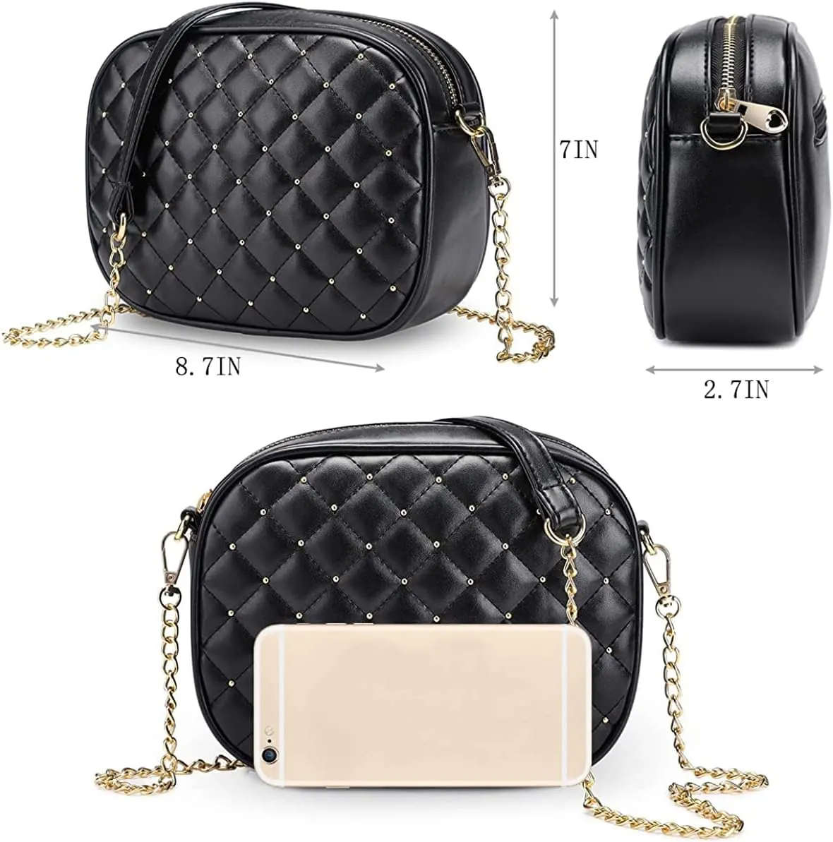 Hanbella Cross body Clutch Purses for Women & Teens - Cute Small Quilted Leather Shoulder Bag with Gold Chain for Girls