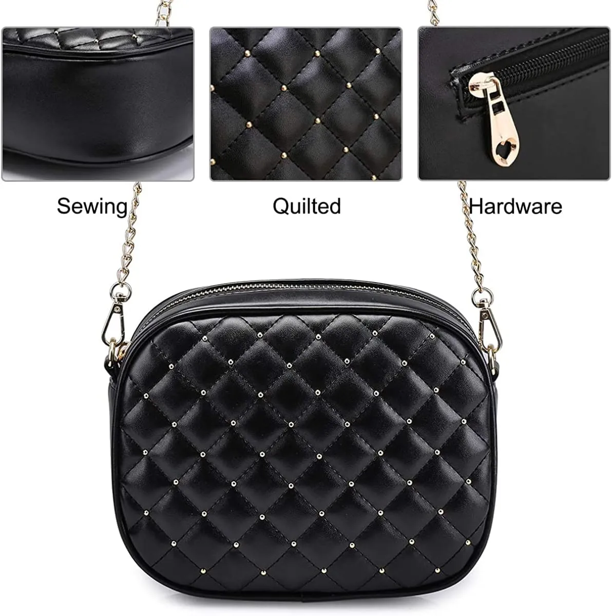 Hanbella Cross body Clutch Purses for Women & Teens - Cute Small Quilted Leather Shoulder Bag with Gold Chain for Girls