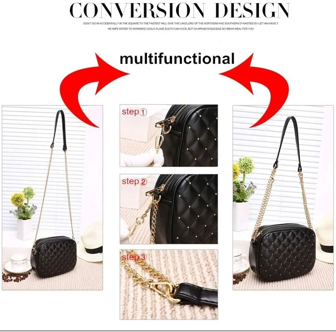 Hanbella Cross body Clutch Purses for Women & Teens - Cute Small Quilted Leather Shoulder Bag with Gold Chain for Girls