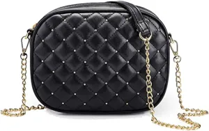 Hanbella Cross body Clutch Purses for Women & Teens - Cute Small Quilted Leather Shoulder Bag with Gold Chain for Girls