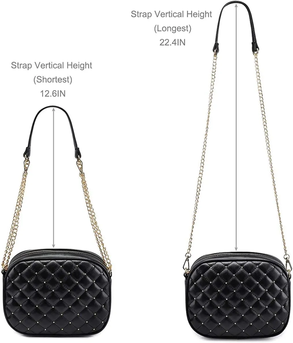 Hanbella Cross body Clutch Purses for Women & Teens - Cute Small Quilted Leather Shoulder Bag with Gold Chain for Girls