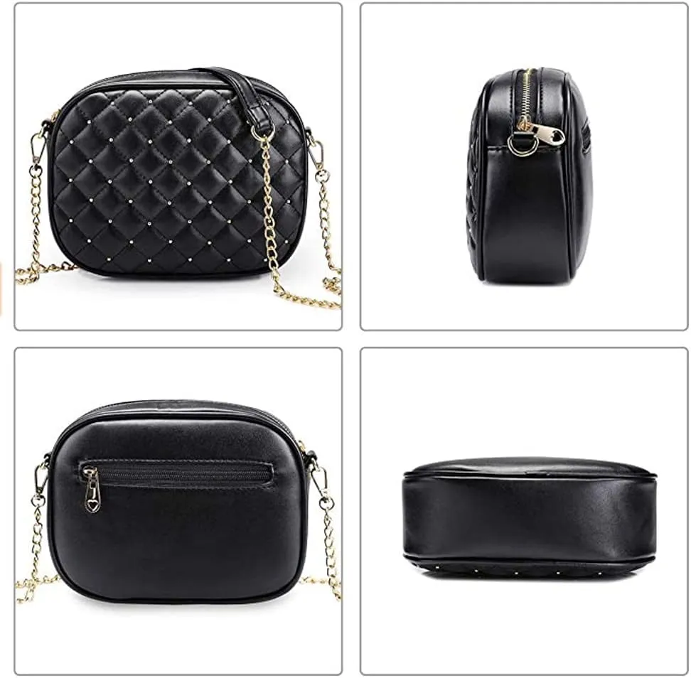 Hanbella Cross body Clutch Purses for Women & Teens - Cute Small Quilted Leather Shoulder Bag with Gold Chain for Girls