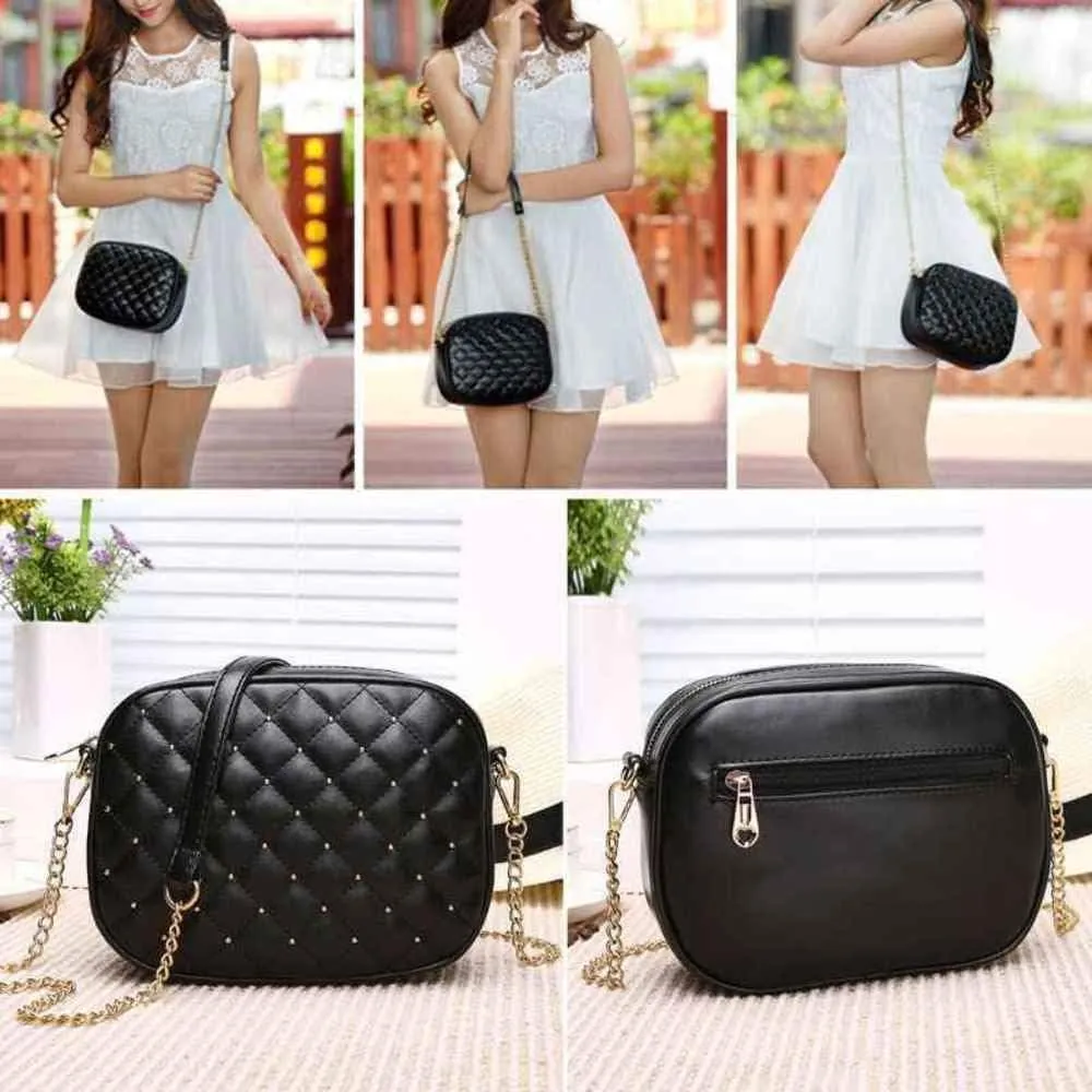 Hanbella Cross body Clutch Purses for Women & Teens - Cute Small Quilted Leather Shoulder Bag with Gold Chain for Girls