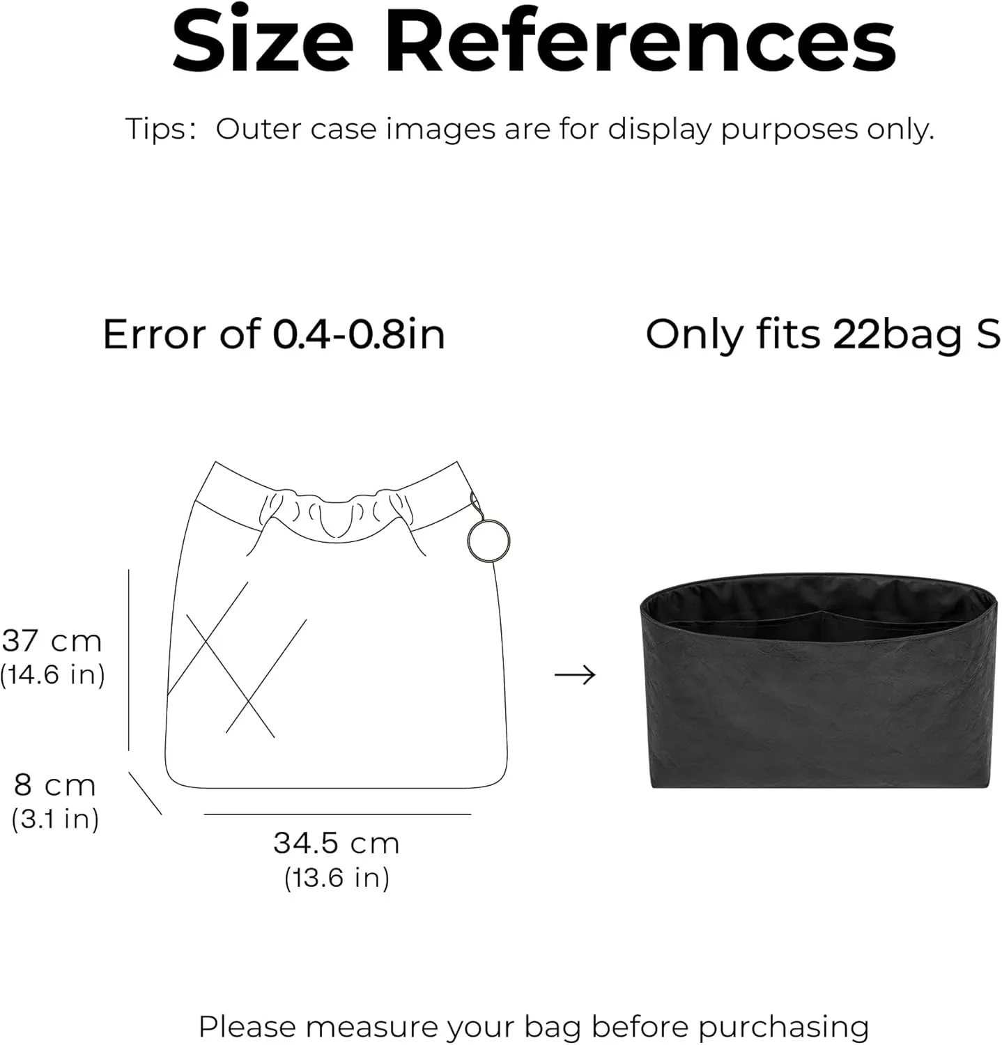 Handbag Organizer Insert for CHANEL 22 Small Handbag, Custom Fit Inside Premium Matte Black Lightweight WaterResistant Purse Insert