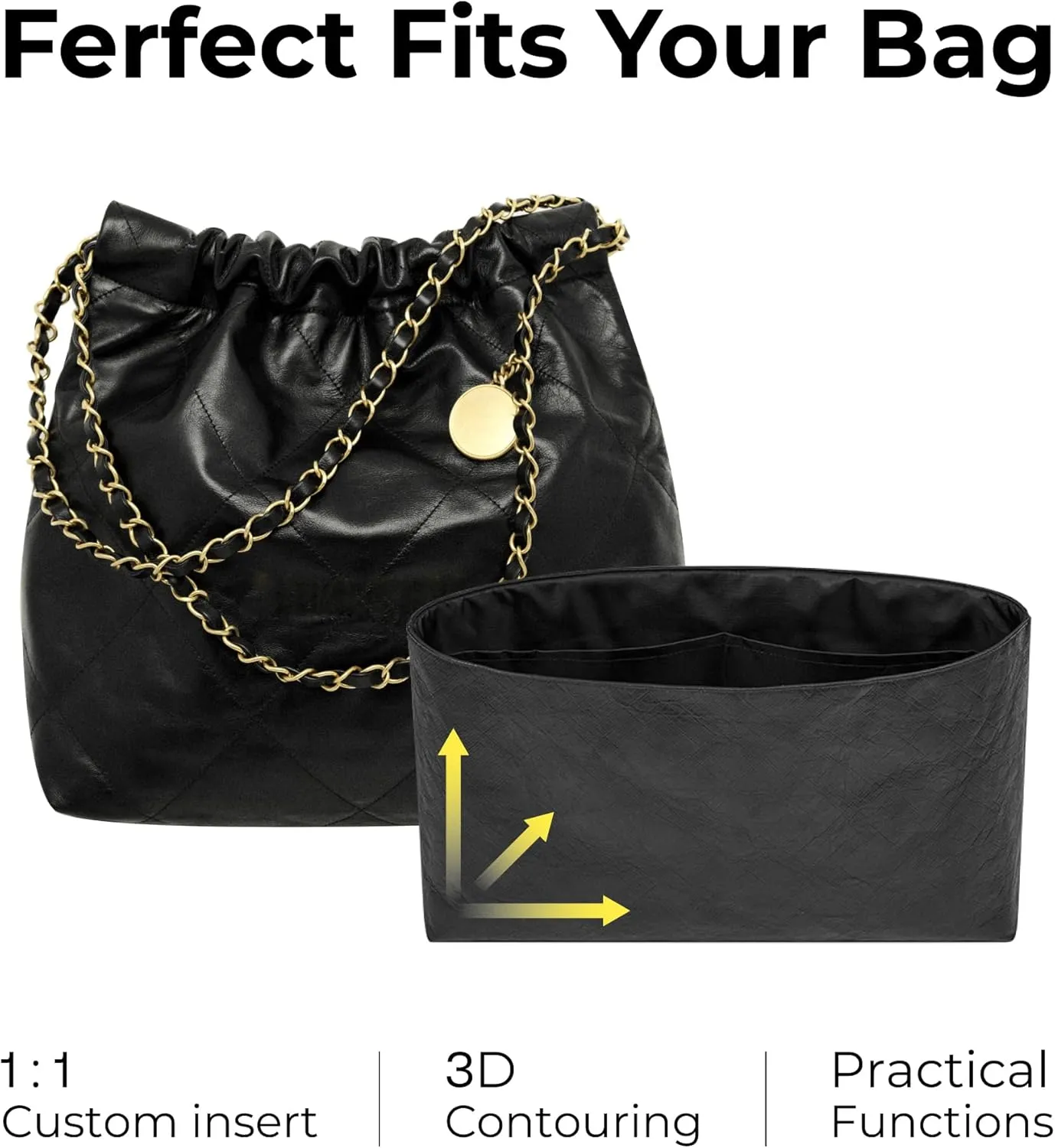 Handbag Organizer Insert for CHANEL 22 Small Handbag, Custom Fit Inside Premium Matte Black Lightweight WaterResistant Purse Insert