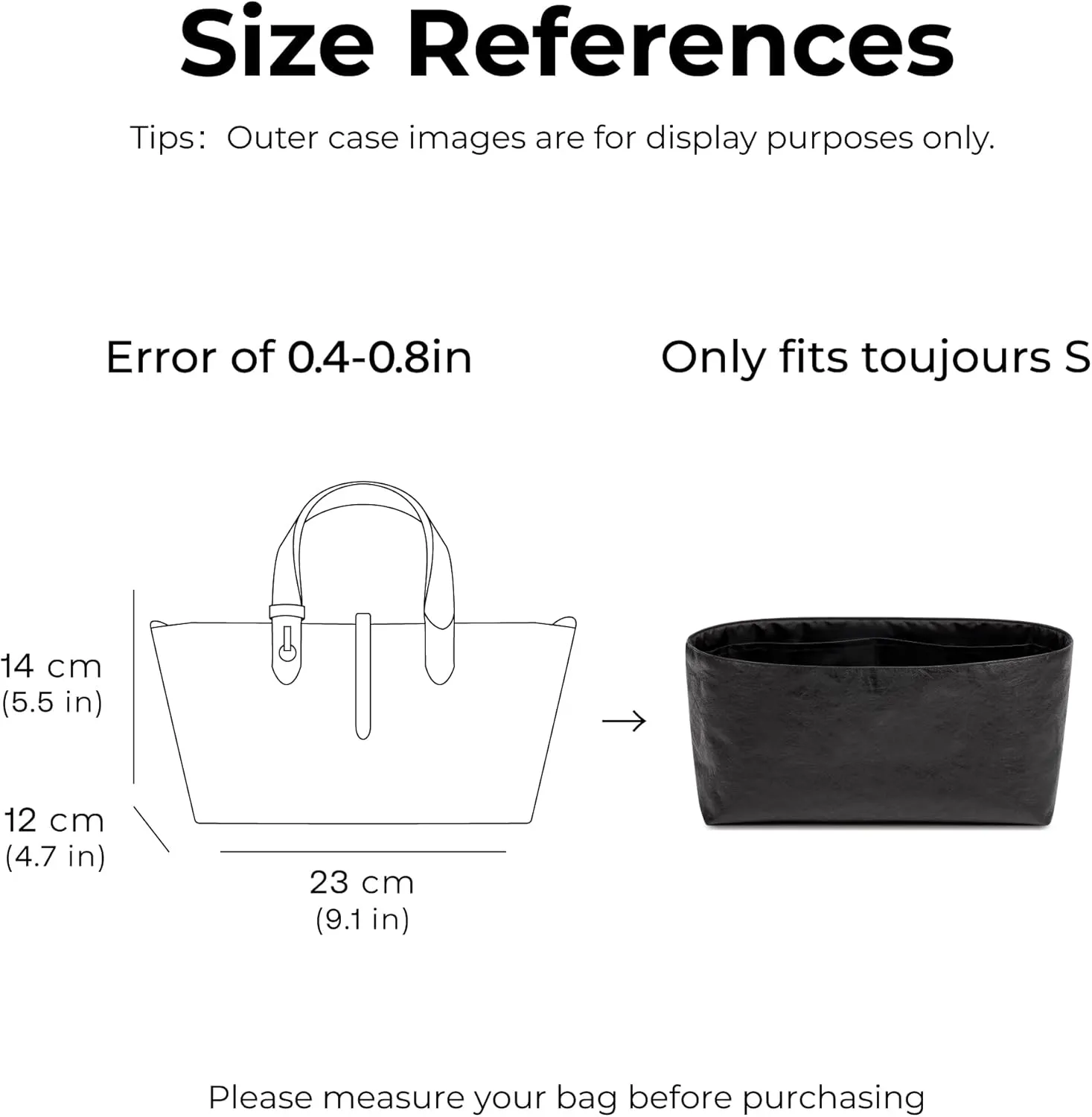 Handbag Organizer Insert for Dior Toujours Small Bag, Custom Fit Inside Premium Matte Black Lightweight WaterResistant Purse Insert with Cup Holder Accessories