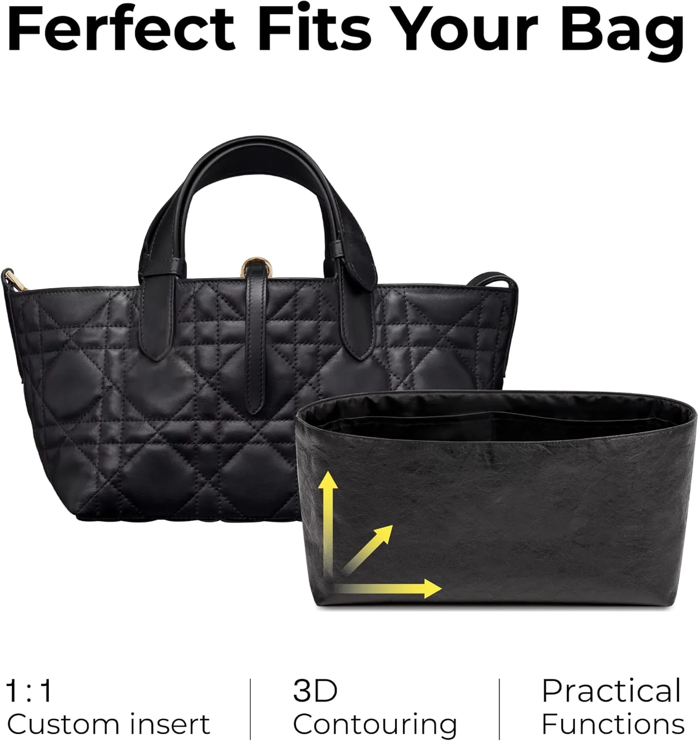 Handbag Organizer Insert for Dior Toujours Small Bag, Custom Fit Inside Premium Matte Black Lightweight WaterResistant Purse Insert with Cup Holder Accessories