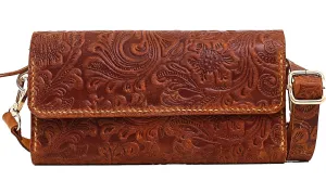 Handmade Small Crossbody Shoulder Bag for Women, Cellphone Bags Adjustable Strap, Leather Card Holder Wallet Purse and Handbags With Zipper Coin Clutch for Teen Girls Bags (Carved Camel)