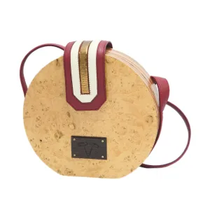 Handmade Wooden Round Bag – Zebrano, Oak Root & Wenge Wood with Italian Leather | Women’s Boho Chic Shoulder Bag with Button Straps | Luxury Handmade Purse for Elegant Style