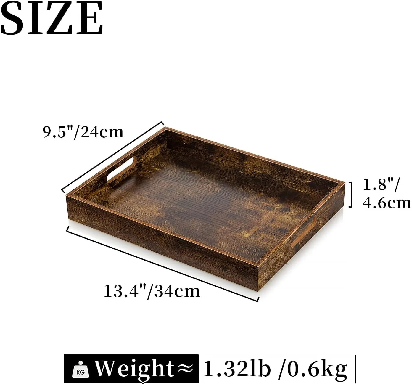 Hanobe Brown Decorative Serving Trays: Rustic Brown Rectangle Tray Decor with Cutout Handles for Coffee Table Ottoman Living Room Kitchen Home Decor