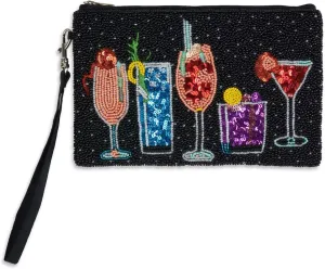 Happy Hour Cocktails Mingle Beaded Phone Wristlet Crossbody, Black Multi