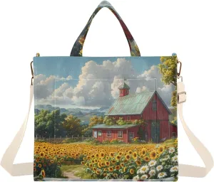 Harvest Sunflower Barn Corduroy Tote Bag for Women Large Shoulder Bag with Pockets for Beach Work Travel Shopping S
