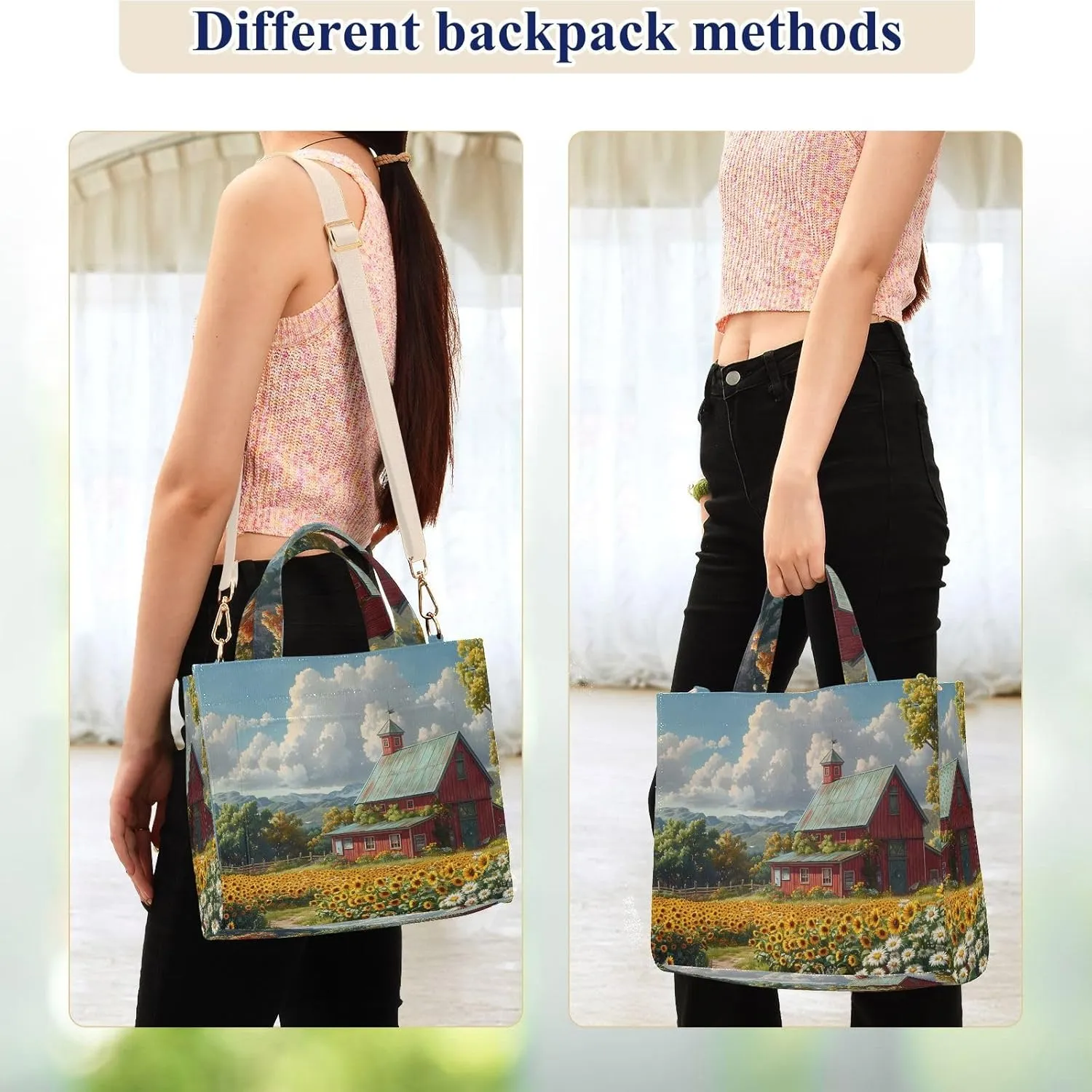 Harvest Sunflower Barn Corduroy Tote Bag for Women Large Shoulder Bag with Pockets for Beach Work Travel Shopping S