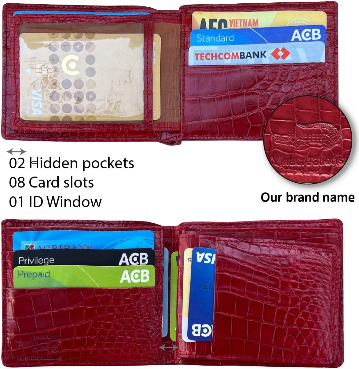 HATA Men Leather Wallet Croc RFID Blocking Front Pocket AIIigator Handmade Gift For Birthday Wedding Anniversary Father's Day