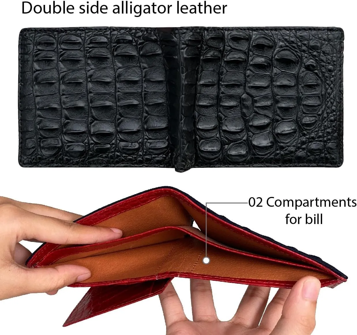 HATA Men Leather Wallet Croc RFID Blocking Front Pocket AIIigator Handmade Gift For Birthday Wedding Anniversary Father's Day