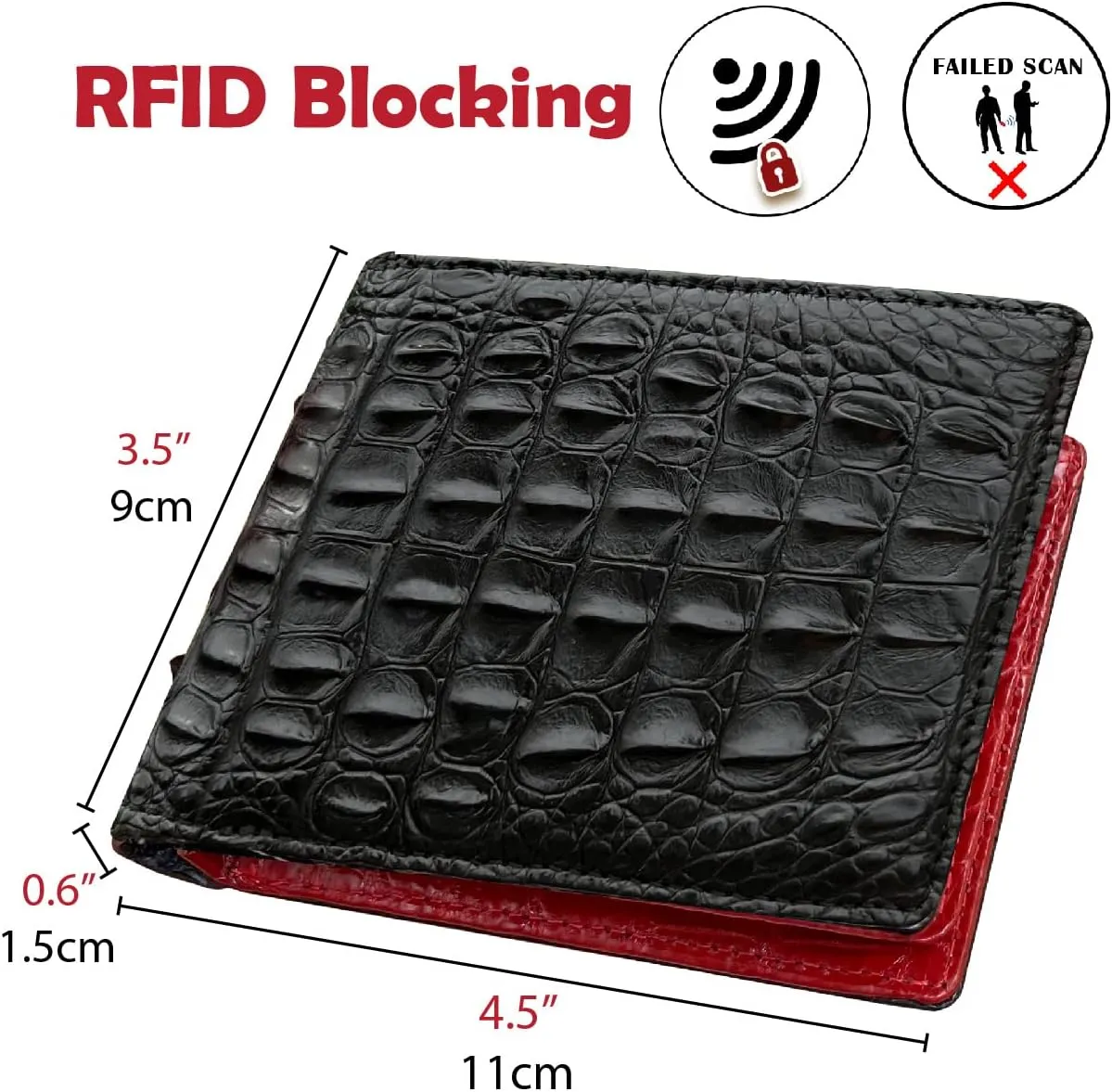 HATA Men Leather Wallet Croc RFID Blocking Front Pocket AIIigator Handmade Gift For Birthday Wedding Anniversary Father's Day