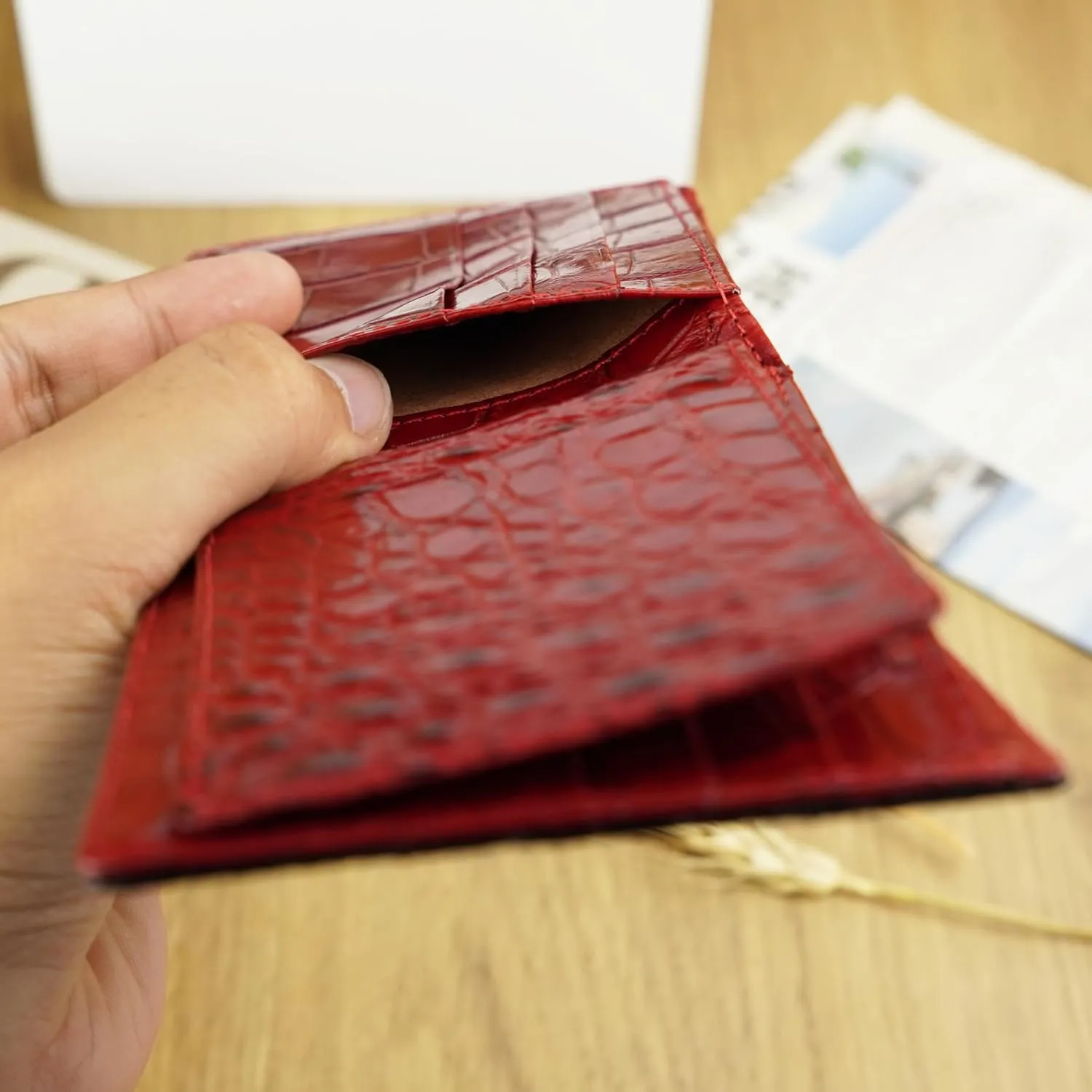 HATA Men Leather Wallet Croc RFID Blocking Front Pocket AIIigator Handmade Gift For Birthday Wedding Anniversary Father's Day
