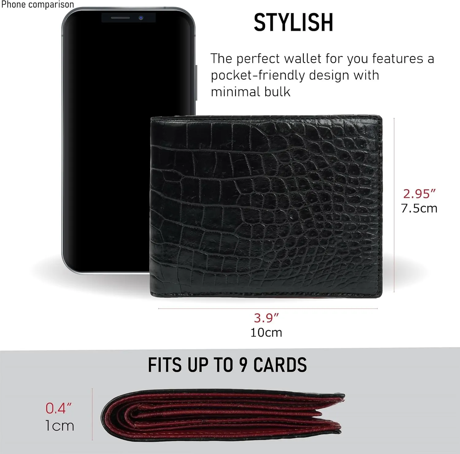 HATA Men Leather Wallet Croc RFID Blocking Front Pocket AIIigator Handmade Gift For Birthday Wedding Anniversary Father's Day