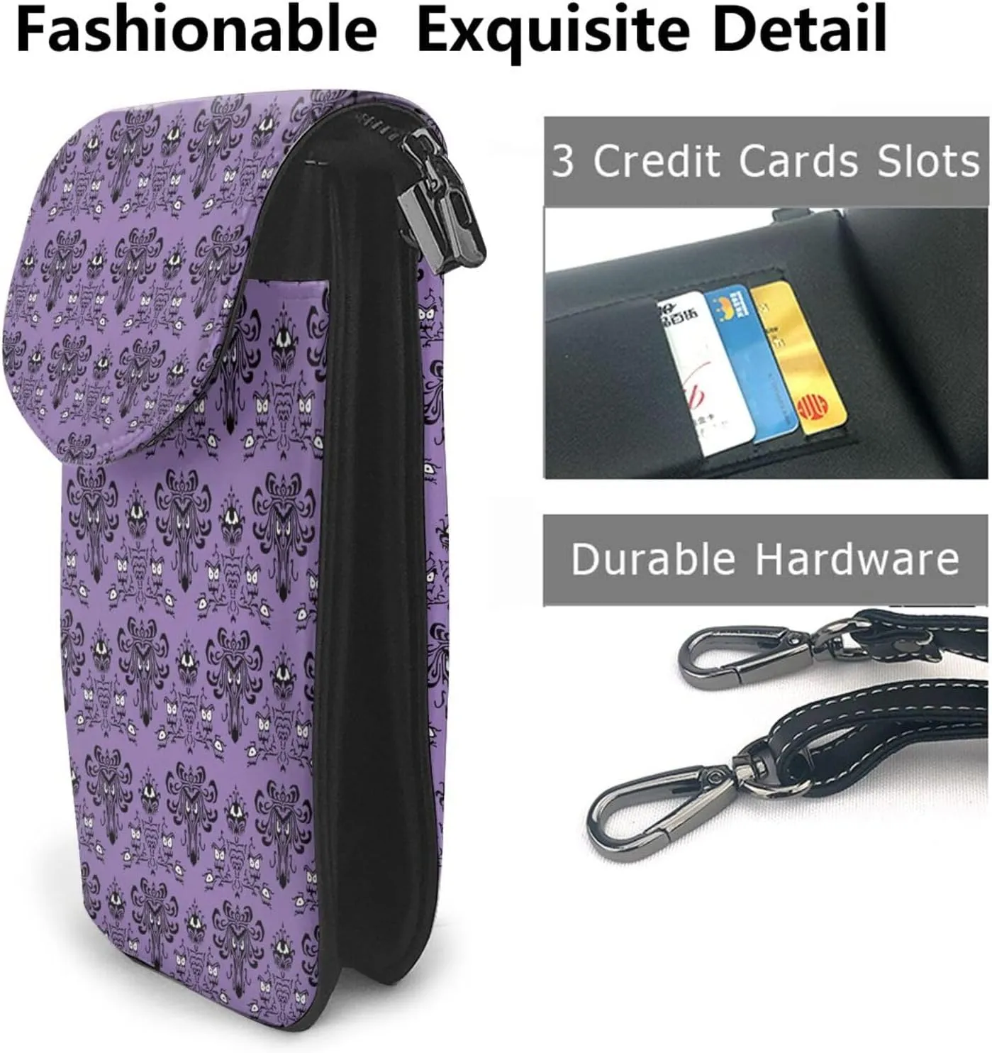 Haunted the Mansion Leather Small Crossbody Bags for Women Cell Phone Purse Wallet Adjustable Strap