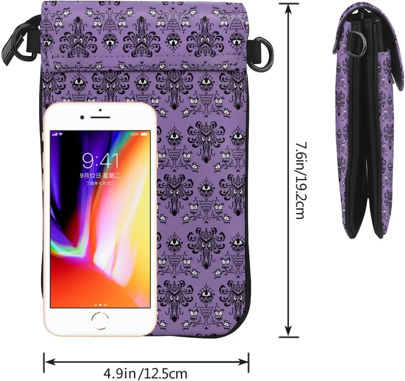 Haunted the Mansion Leather Small Crossbody Bags for Women Cell Phone Purse Wallet Adjustable Strap