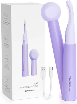 Heated Eyelash Curlers, TOUCHBeauty Electric Lash Curler Rechargeable with Dual-Sided Silicone Comb, 2-Level Temperature, No Pinching, Natural Curling Violet