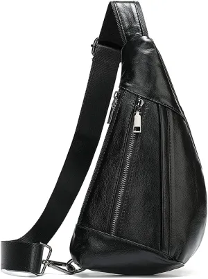 Hebetag Leather Sling Bag Crossbody Backpack for Men Women Travel Outdoor Sports