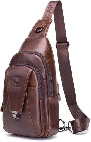 Hebetag Leather Sling Bag Crossbody Backpack for Men Women Travel Outdoor Sports