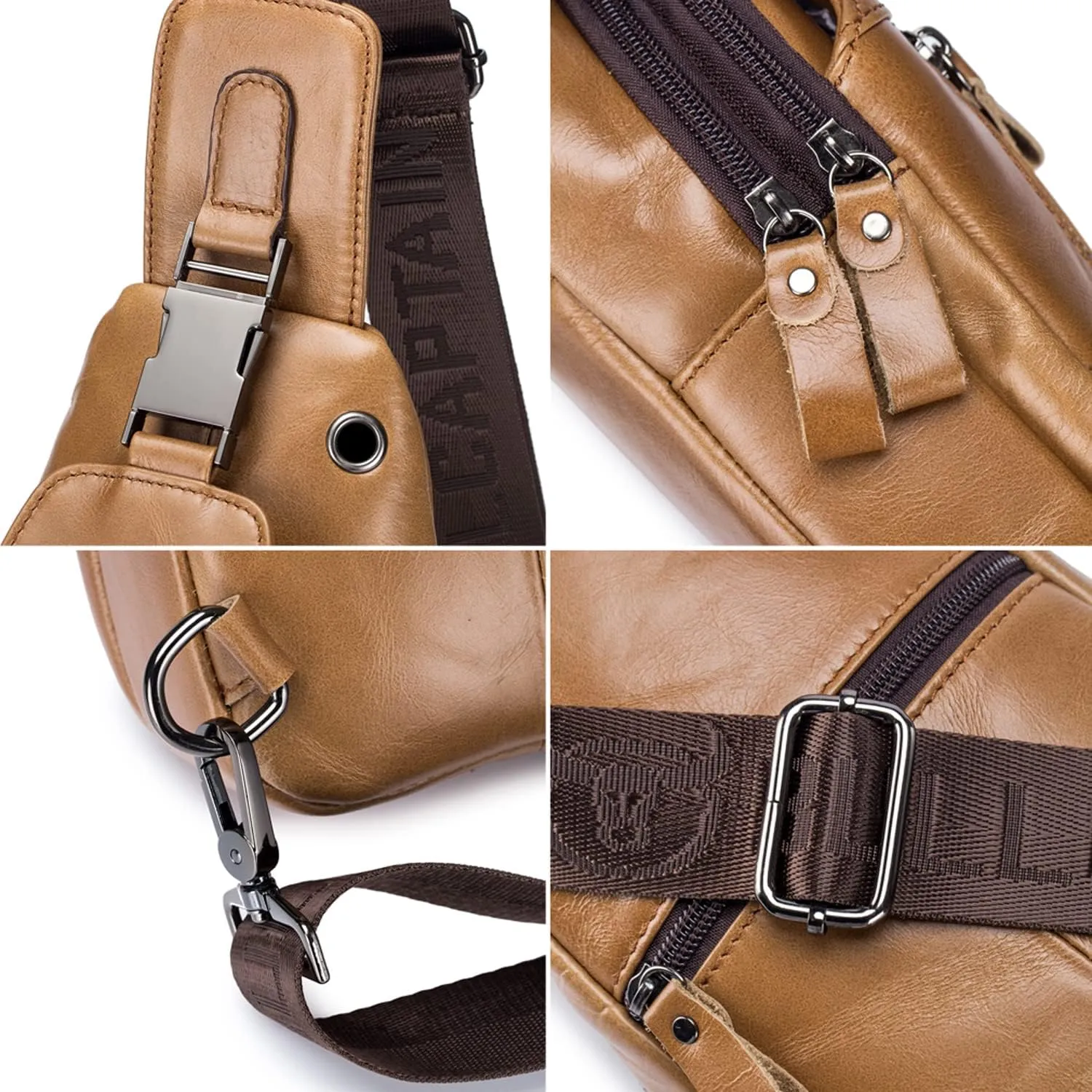 Hebetag Leather Sling Chest Bag Crossbody Backpack for Men Women Outdoor Travel Camping Hiking Shoulder Day Pack Casual Daypack, Yellow Brown