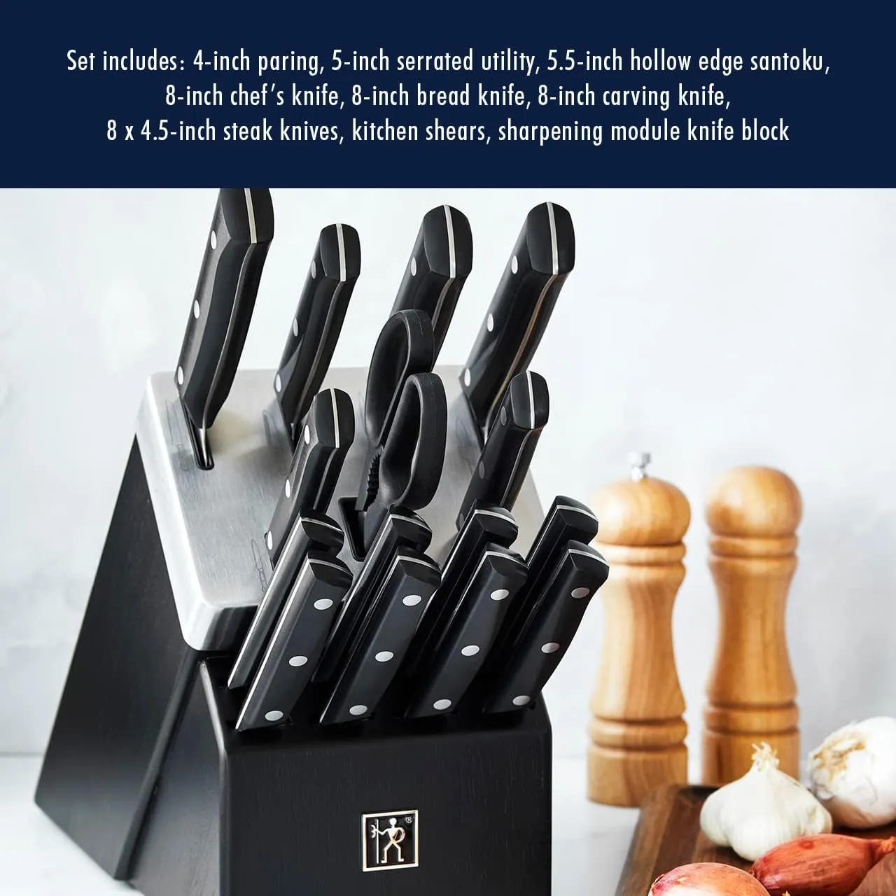 HENCKELS Solution Razor-Sharp 16-pc Self Sharpening Knife Block Set, Chef Knife, Bread Knife, Steak Knife, German Engineered Informed by 100  Years of Mastery