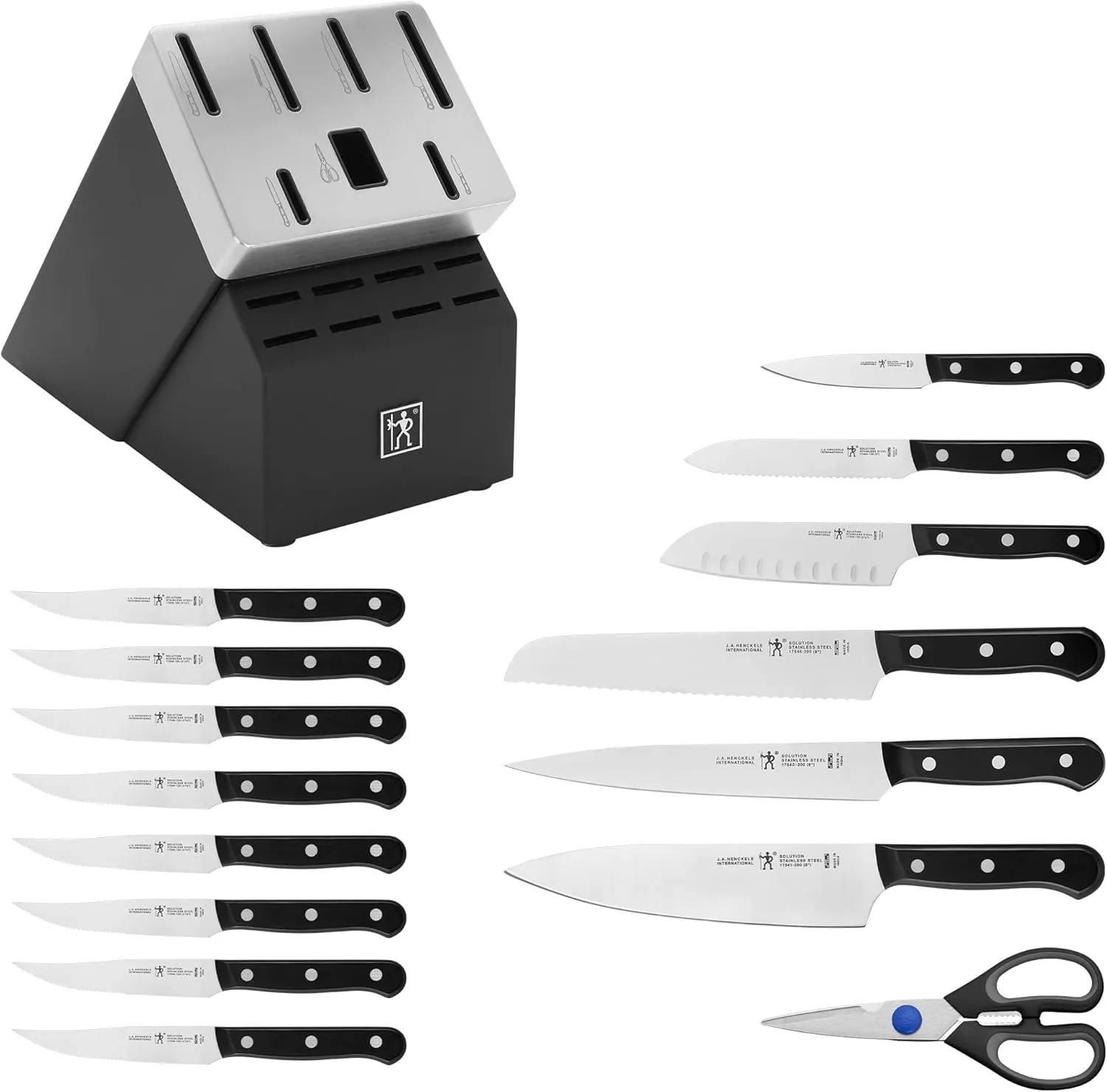 HENCKELS Solution Razor-Sharp 16-pc Self Sharpening Knife Block Set, Chef Knife, Bread Knife, Steak Knife, German Engineered Informed by 100  Years of Mastery
