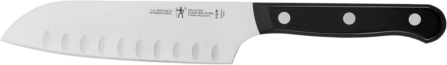 HENCKELS Solution Razor-Sharp Hollow Edge Santoku Knife 5.5 inch, German Engineered Informed by 100  Years of Mastery, Black/Stainless Steel