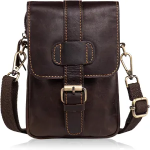 Hengwin Genuine Leather Phone Pouch for Belt, Small Men Bag Crossbody Purse, Cell Phone Holster Holder Case with Belt Clip Fits for iPhone 16 Pro Max 15 Pro Max Samsung Galaxy S25 Ultra (Coffee)