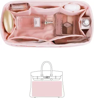 Hermes Bags Organizer Insert - Luxury Bags Storage with Silk, Fits Birkin 30, Lightweight Shaper with Multiple Pockets for Daily Use (Pink)