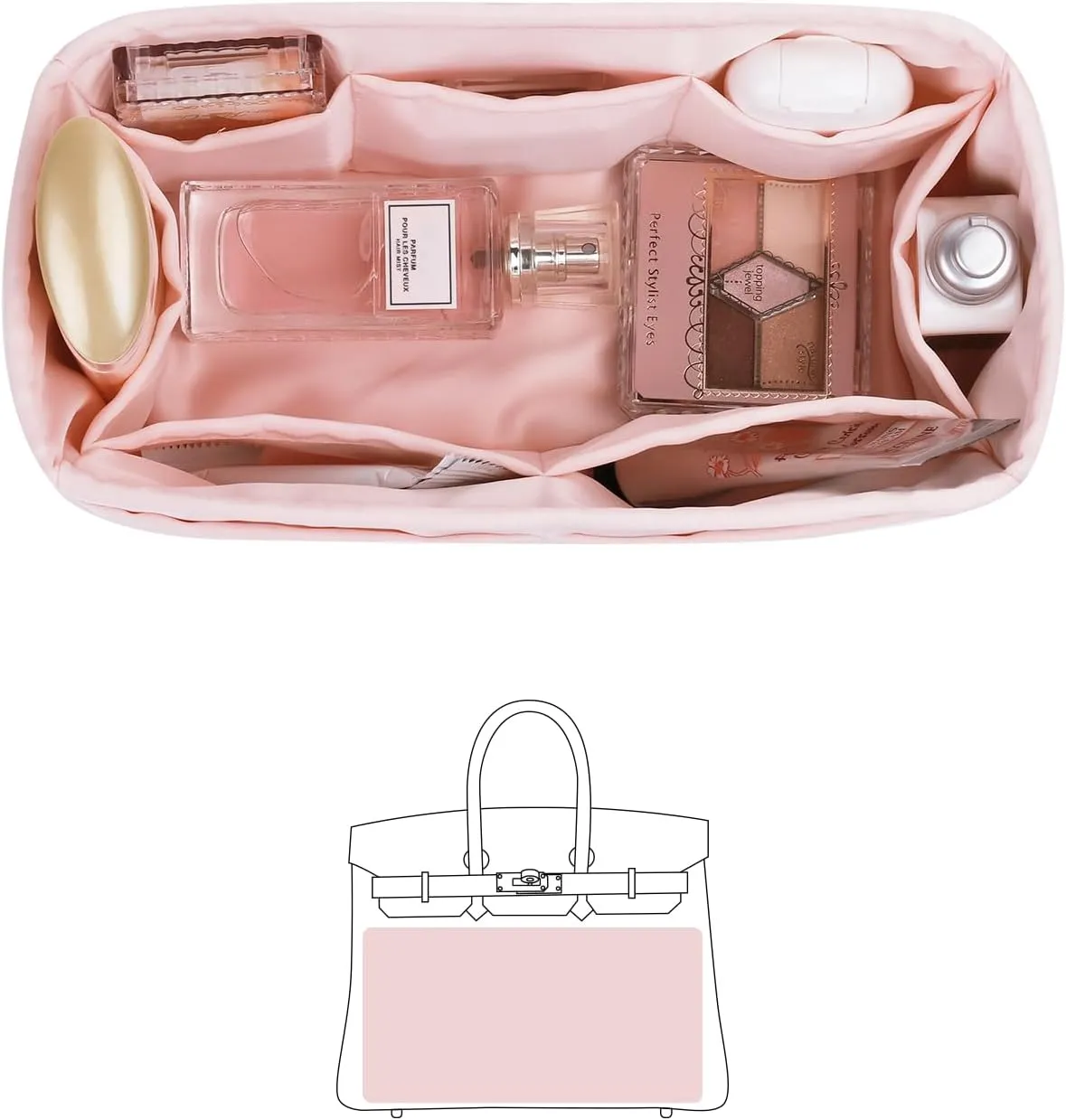 Hermes Bags Organizer Insert - Luxury Bags Storage with Silk, Fits Birkin 30, Lightweight Shaper with Multiple Pockets for Daily Use (Pink)