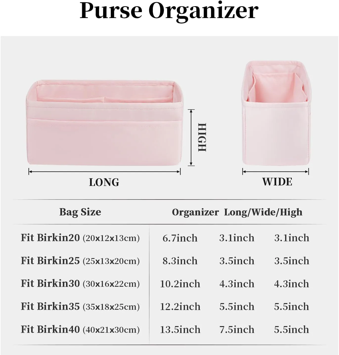 Hermes Bags Organizer Insert - Luxury Bags Storage with Silk, Fits Birkin 30, Lightweight Shaper with Multiple Pockets for Daily Use (Pink)