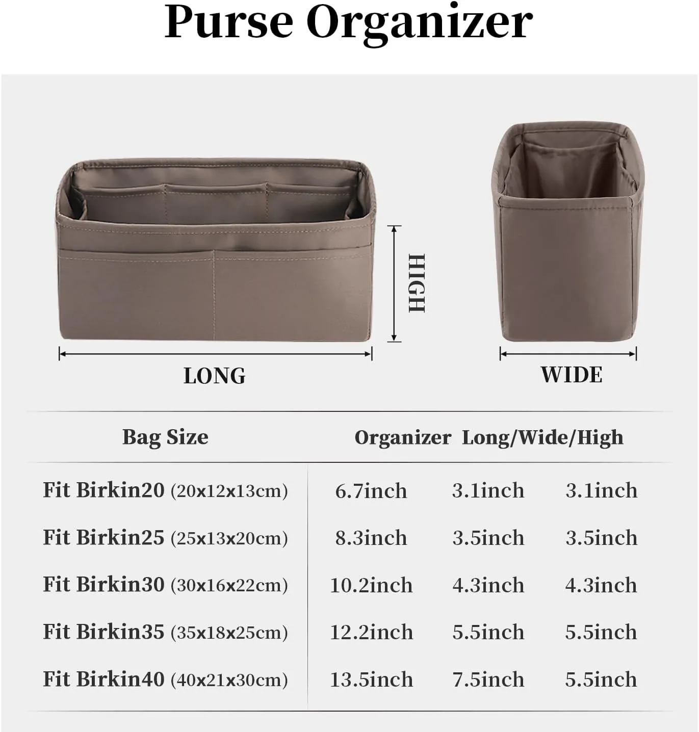 Hermes Bags Organizer Insert - Luxury Bags Storage with Silk, Fits Birkin 35, Lightweight Shaper with Multiple Pockets for Daily Use (Etoupe Grey, Birkin 35)