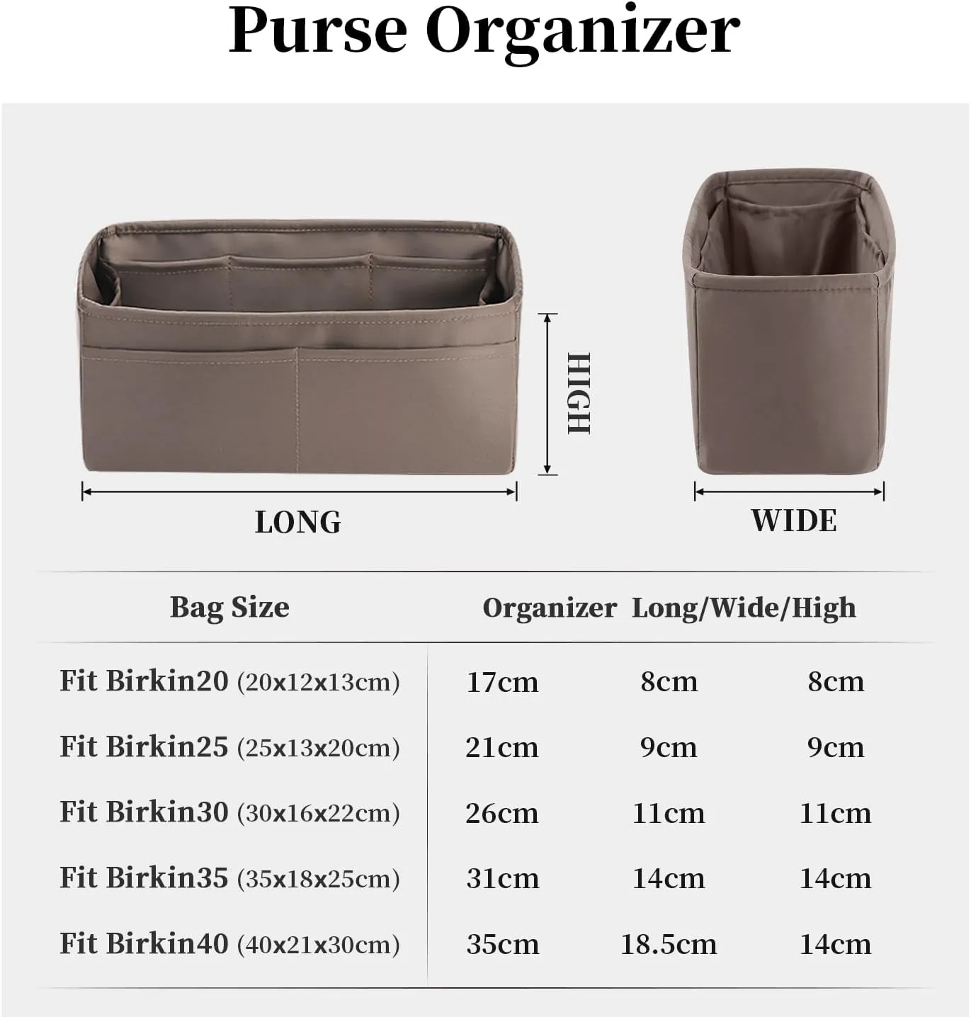 Hermes Bags Organizer Insert - Luxury Bags Storage with Silk, Fits Birkin 35, Lightweight Shaper with Multiple Pockets for Daily Use (Etoupe Grey, Birkin 35)