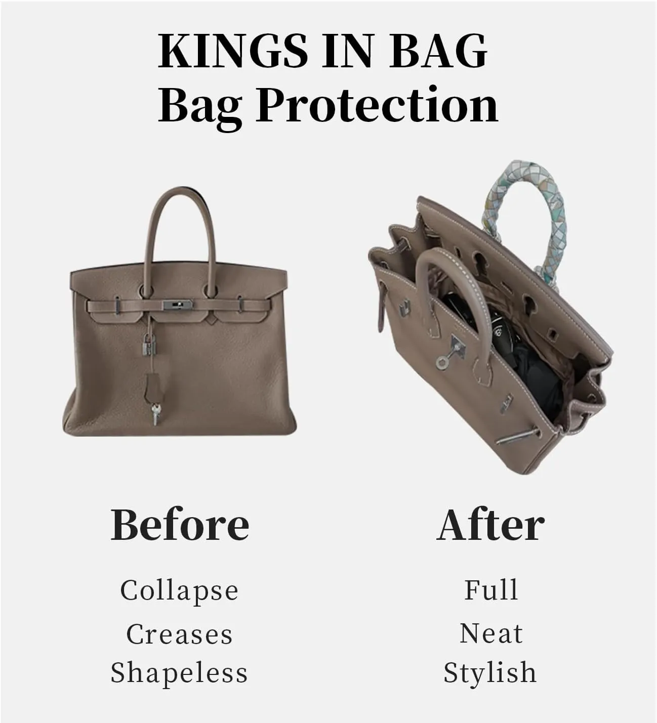 Hermes Birkin 30 Insert - Silky Bag Shaper, Lightweight & Soft Touch, Etoupe Grey