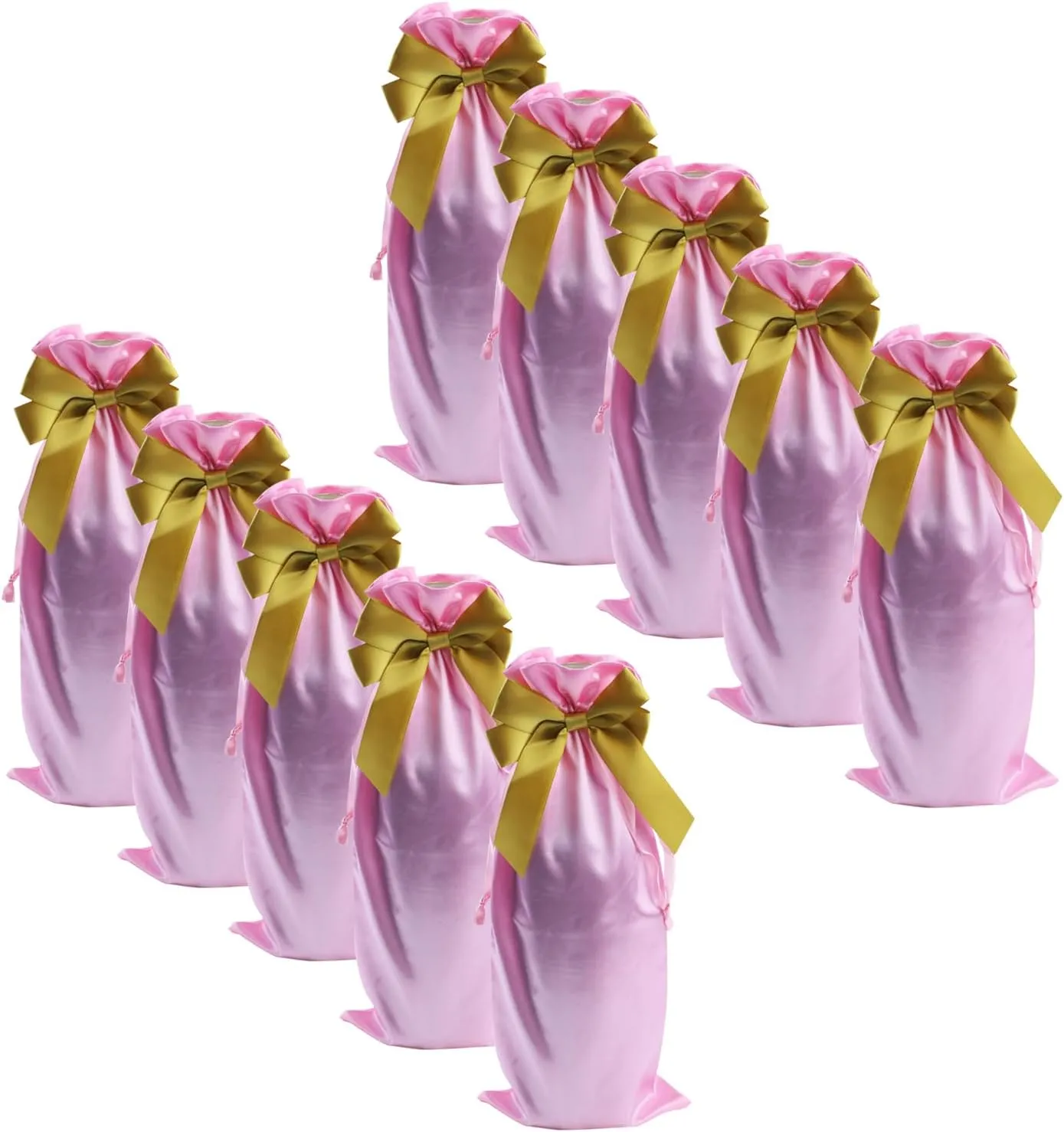 HEVSTIL Satin Wine Bags - 10pc Gift Set with Decorative Bows, Reusable Bottle Covers for Christmas, Wedding, Birthday, Travel & Parties