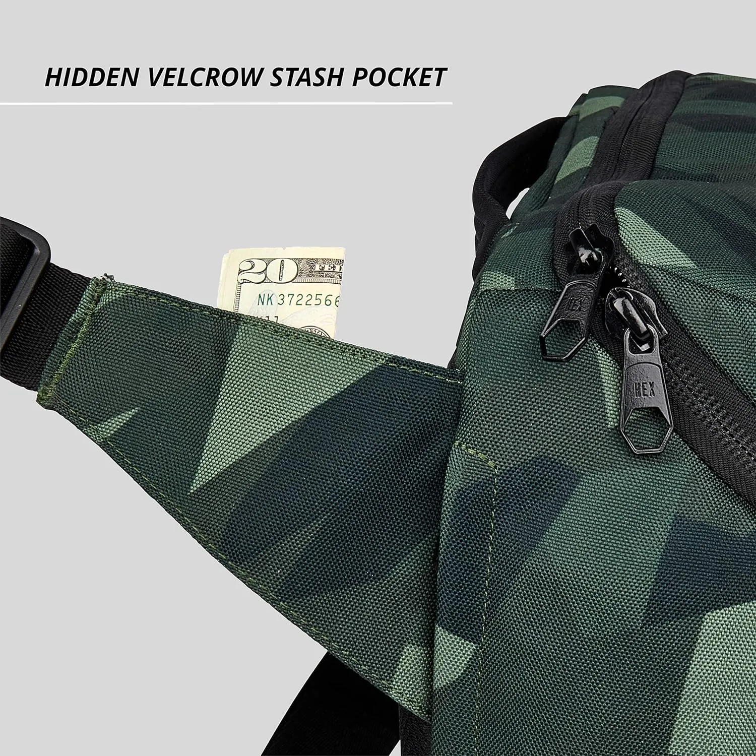 HEX Ranger DSLR XL Camera Sling – with Adjustable Carry Straps, Ample Interior Dividers, Water-Resistant Fabric, YKK Premium Zippers & More - Camo