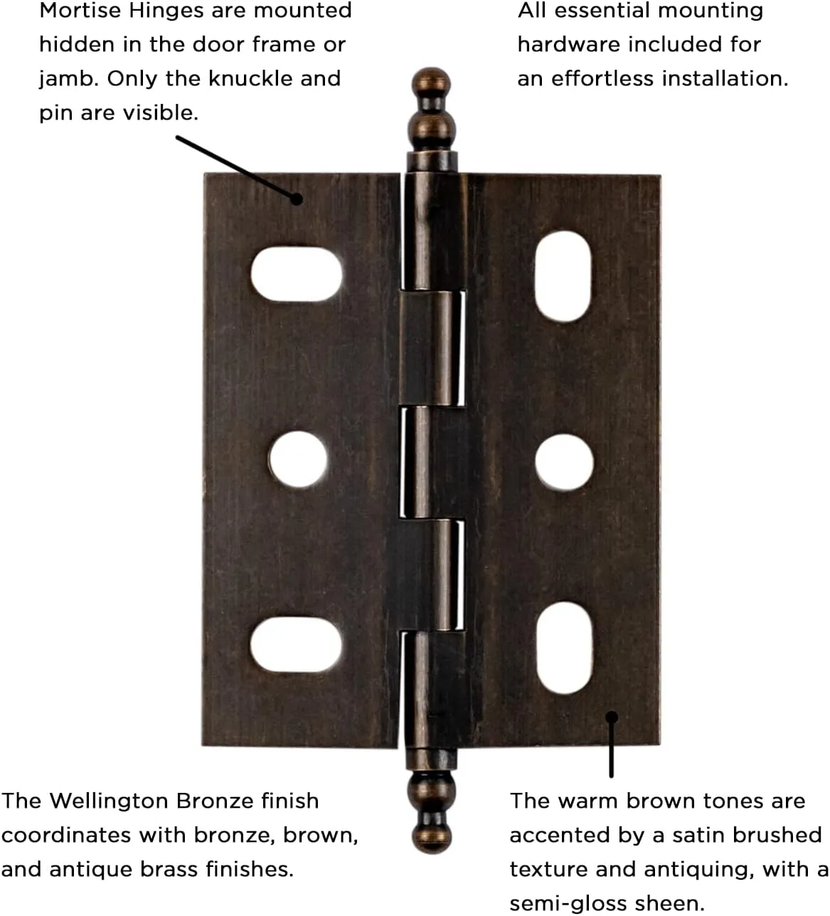 Hickory Hardware P8290-15R Mortise Hinge Collection Flush/Full Inset for Face Frame Cabinets - Easy Installation, Free Swinging Self-Closing Hinge - Wellington Bronze Finish - Pack of 1 Pair