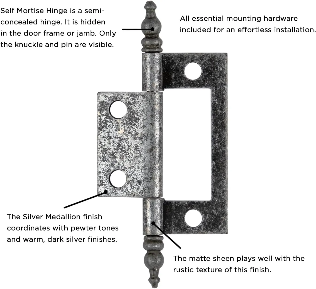 Hickory Hardware P8294-SM-10B Self Mortise Collection Flush/Full Inset Hinges for Face Frame Cabinets - Easy Installation, Free Swinging Self-Closing Hinge - Silver Medallion Finish, Pack of 10 Pairs