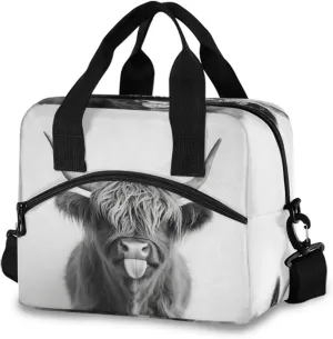 Highland Cow Funny Expression Lunch Box for Men Women Adults Insulated Lunch Bag Cooler Bag with Adjustable Shoulder Strap for Work Picnic Travel