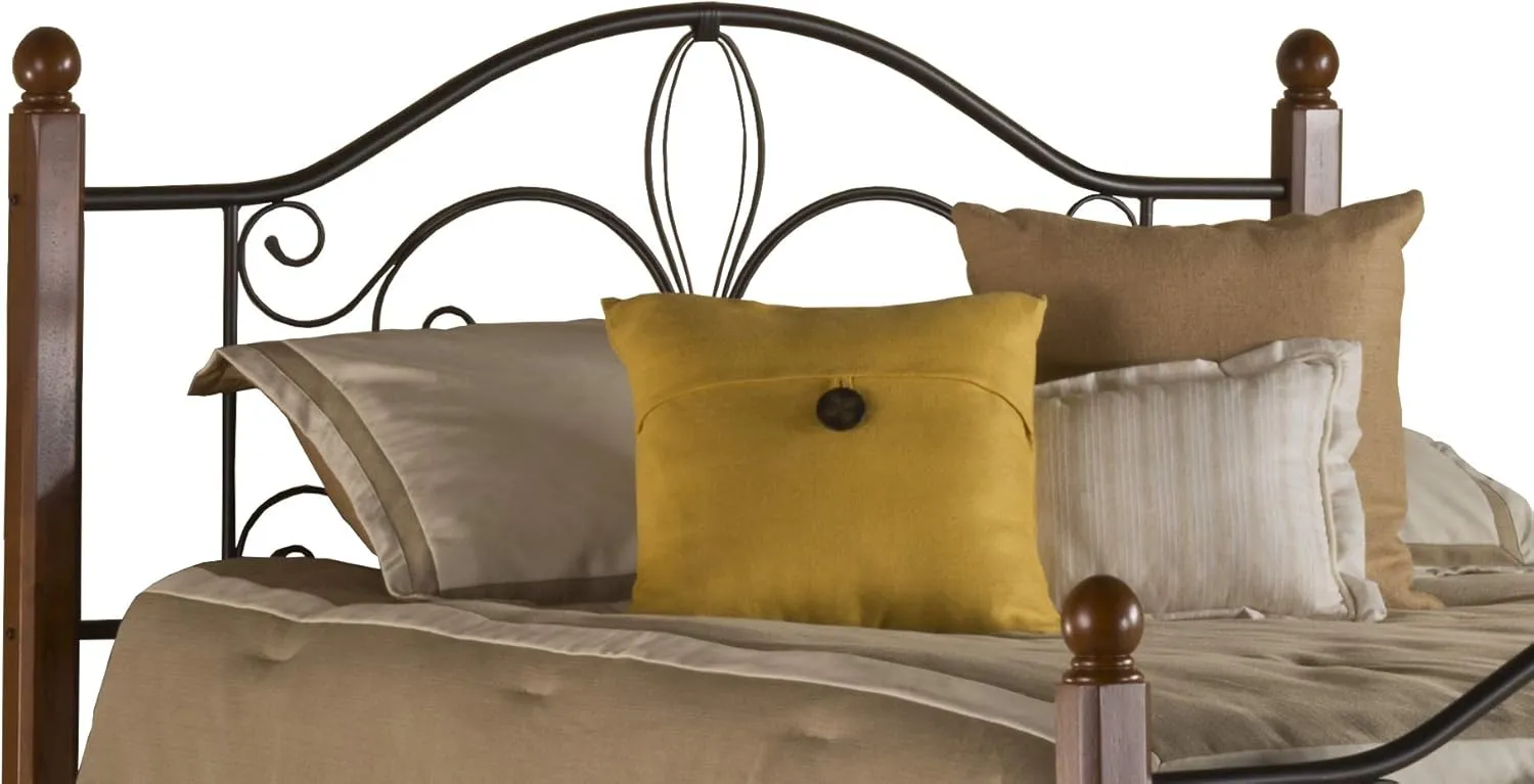 Hillsdale Milwaukee King Metal Headboard with Frame and Cherry Wood Posts, Textured Black
