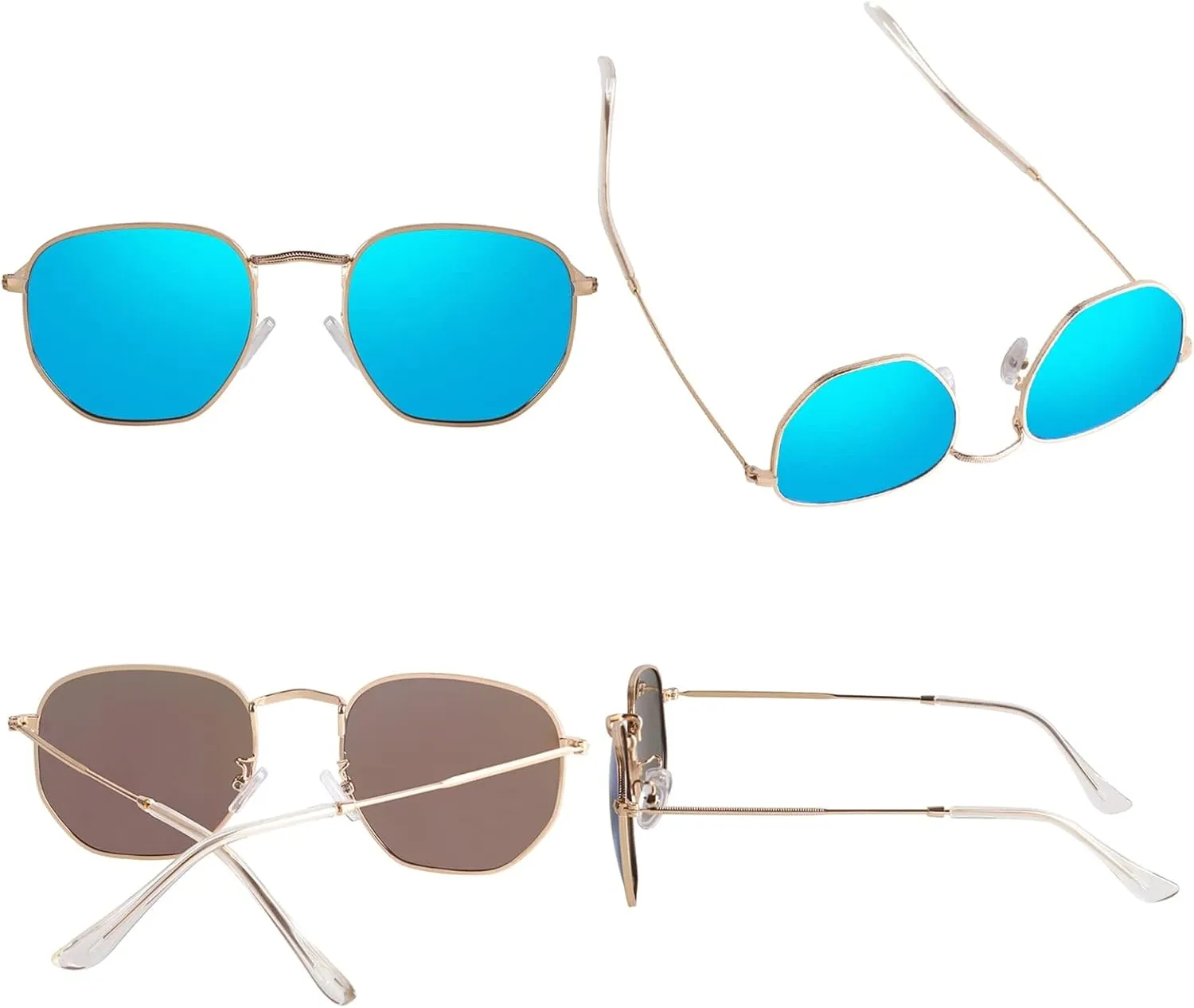 Hipster Hexagonal Polarized Sunglasses Men Women Geometric Square Small Vintage Metal Frame Retro Shade Glasses