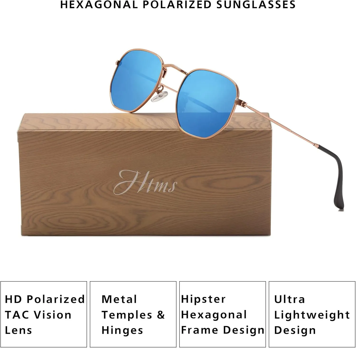 Hipster Hexagonal Polarized Sunglasses Men Women Geometric Square Small Vintage Metal Frame Retro Shade Glasses
