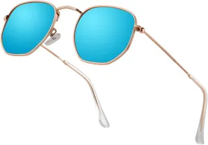 Hipster Hexagonal Polarized Sunglasses Men Women Geometric Square Small Vintage Metal Frame Retro Shade Glasses