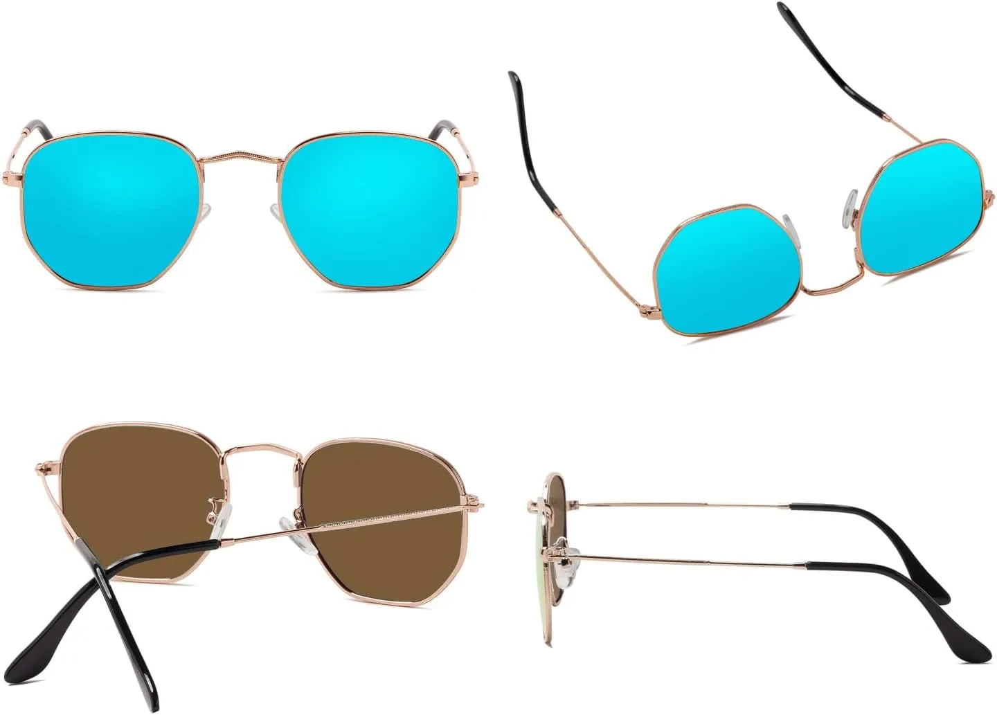 Hipster Hexagonal Polarized Sunglasses Men Women Geometric Square Small Vintage Metal Frame Retro Shade Glasses