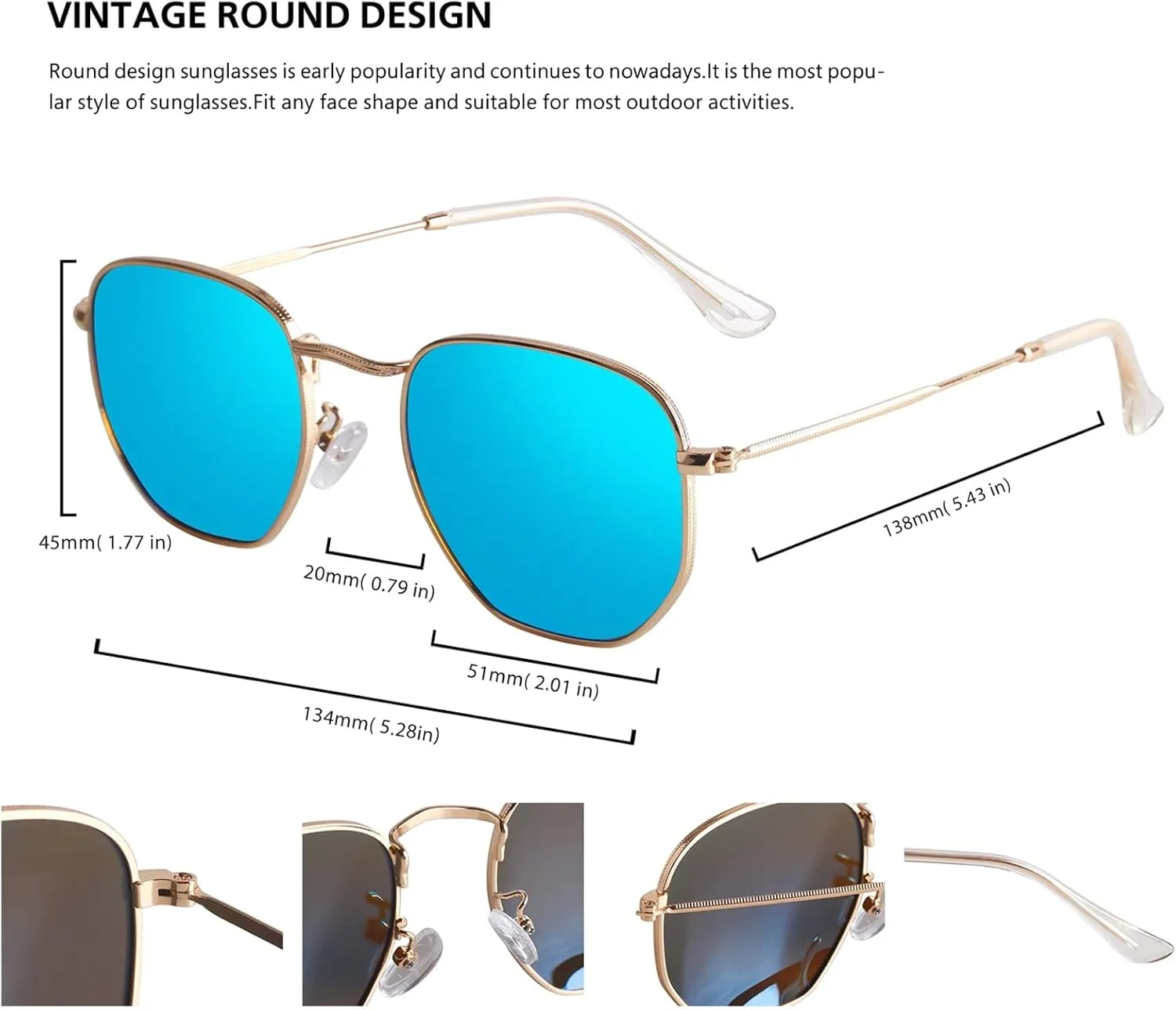 Hipster Hexagonal Polarized Sunglasses Men Women Geometric Square Small Vintage Metal Frame Retro Shade Glasses